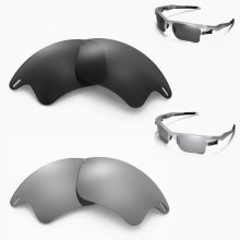 Walleva Two Pairs Polarized Lenses For Oakley Fast Jacket XL(OO9156 Series) Sunglasses - Titanium + Black 